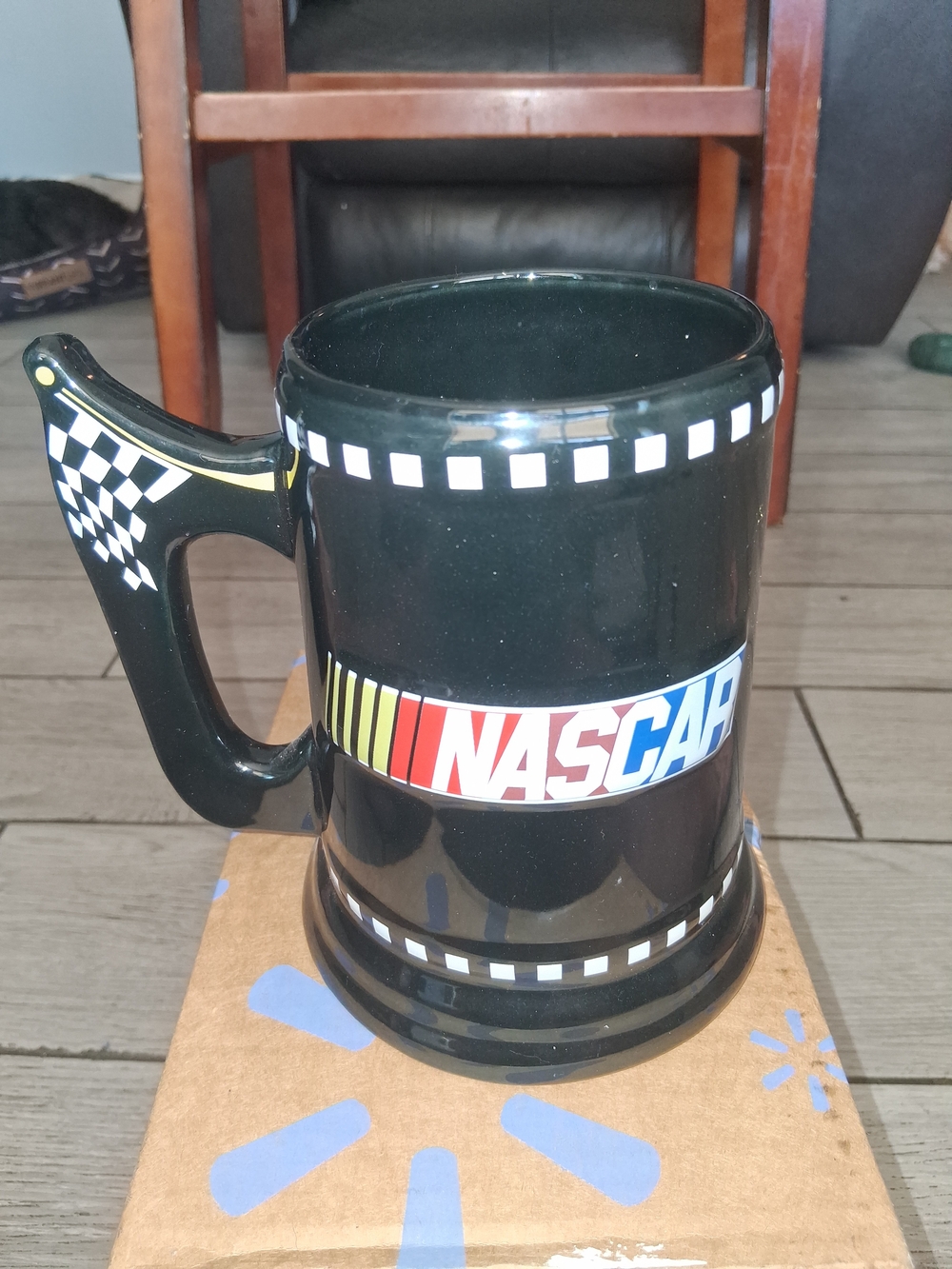 NASCAR Black Ceramic Coffee Stein with Checkered Handle